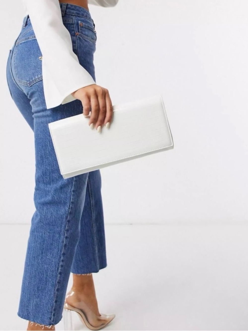 ASOS White crocodile embossed elongated Clutch